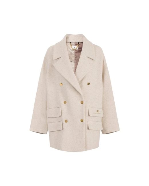 Double-Breasted Coats Elisabetta Franchi de color Natural