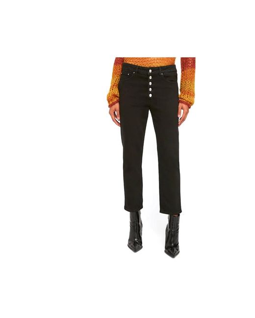 Dondup Jeans ,Zwart ,Denim Zwarte Stretch Denim Cropped Jeans in het Black