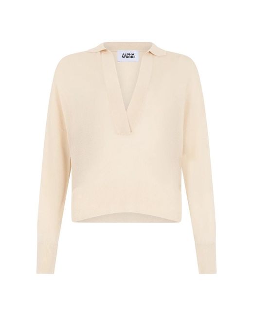 Alpha Studio White V-Neck Knitwear