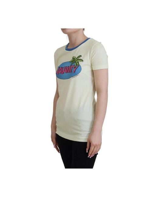 Dolce & Gabbana White Palm Tree Grafik Tee Gelb Baumwolle