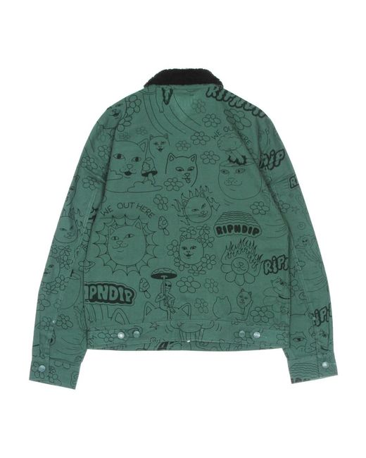 RIPNDIP Jassen ,Groen ,Katoen Bosgroene Scribble Button Up Jas in het Green voor heren