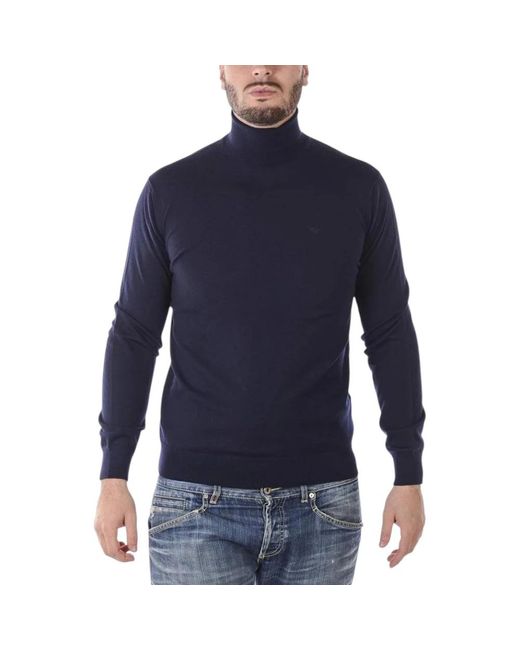Emporio Armani Blue Round-Neck Knitwear for men