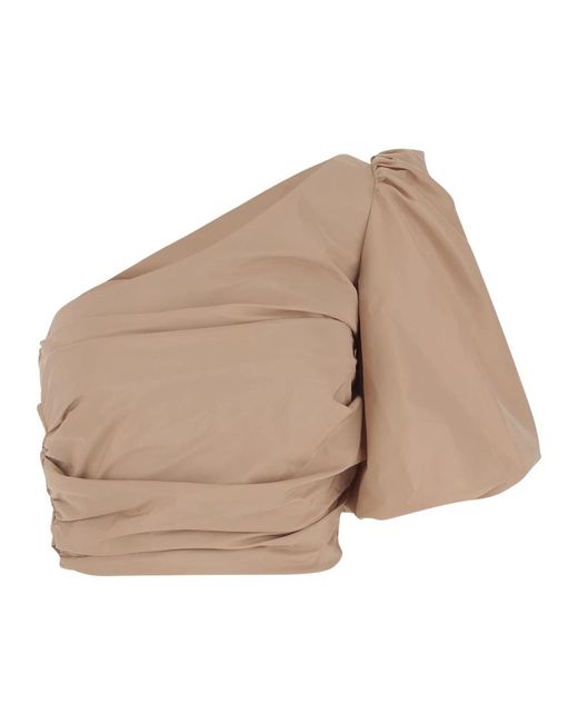 Pinko Overhemden ,Roze ,Polyester One-Shoulder Taffeta Crop Top in het Natural