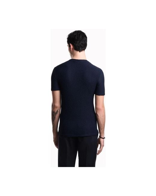 Emporio Armani Blue Round-Neck Knitwear for men
