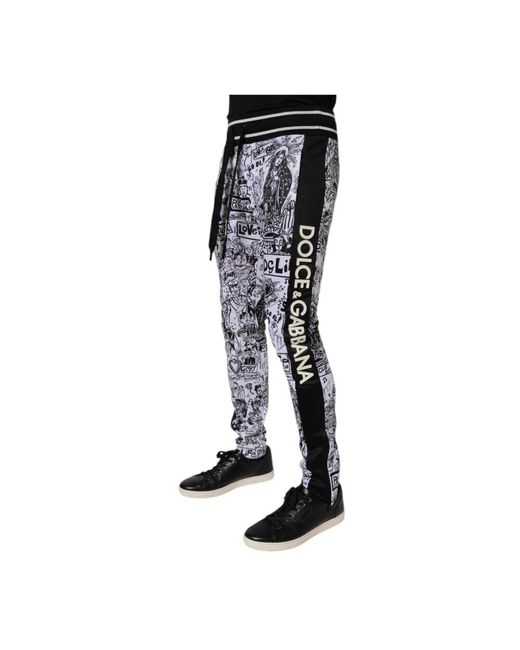 Dolce & Gabbana Weiße Graffiti Polyester Jogger Sweatpants in Black für Herren