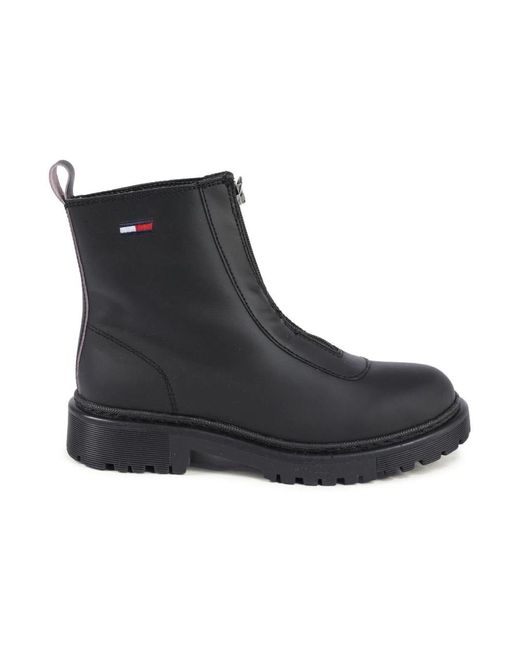 Tommy Hilfiger Black Schwarze Leder Zipup Stiefeletten