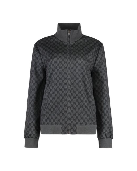 Gucci Hoodies & Sweatvesten ,Zwart ,Katoen Cotton Blend Sweatshirt Met Volledige Rits in het Gray