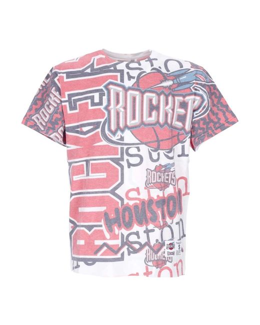 Mitchell & Ness Tops ,Veelkleurig ,Katoen Nba Jumbotron 2.0 Tee Houston Rockets in het Pink voor heren