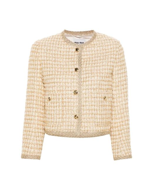 Miu Miu Check Lamé Jas in het Natural