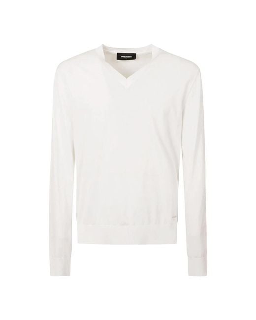 DSquared² White V-Neck Knitwear for men