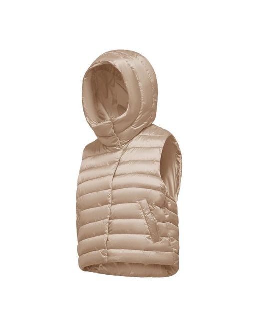Bomboogie Glanzende Nylon Gewatteerde Vest Met Capuchon in het Natural