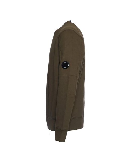 C P Company Green Diagonal Raised Fleece Crew Neck Lens Sweatshirt for men