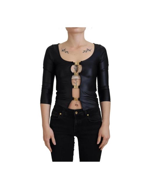 Dolce & Gabbana Zwart 3/4 Mouw Top Met Gouden Detail in het Black
