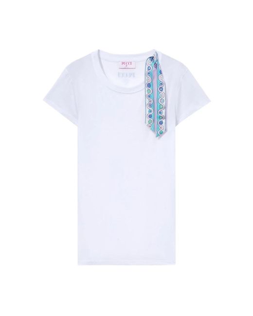 Camiseta blanca de jersey con detalle de cinta Emilio Pucci de color White