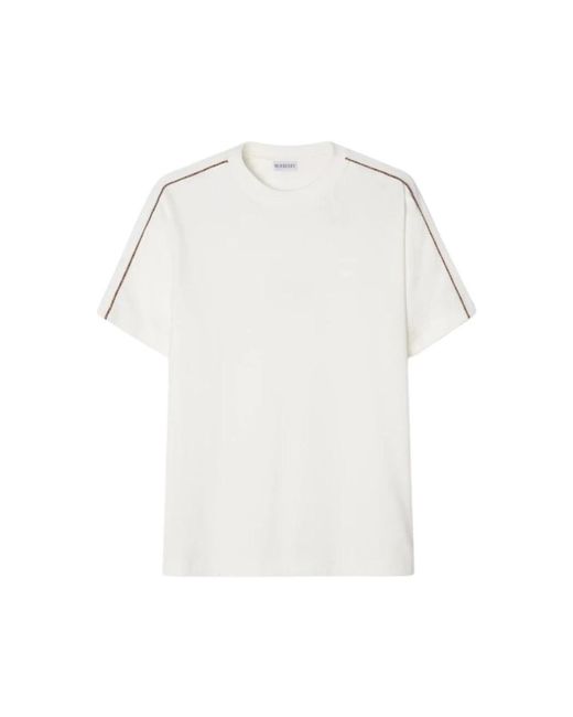 Burberry Tops ,Wit ,Katoen Check Piping Katoenen T-Shirt in het White voor heren