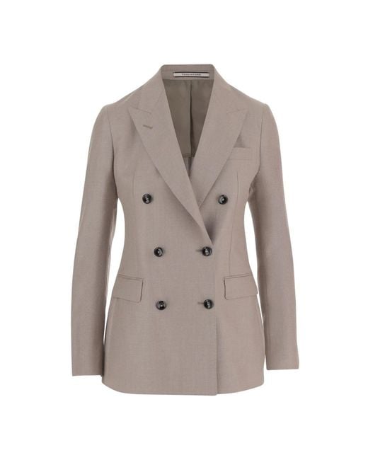 Tagliatore Gray V-Neck Double-Breasted Blazer