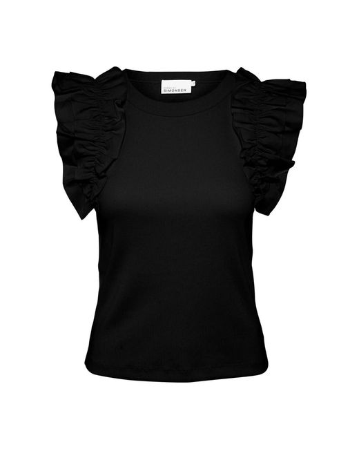 Karen By Simonsen Ruffle Sleeve Tank Top Meteorite in het Black