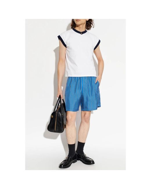 Versace Gedrukte Zijde Keper Shorts in het Blue voor heren