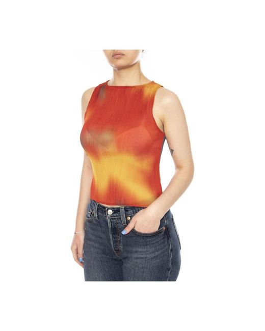 Thinking Mu Flowers Pleated Dora Top in het Orange