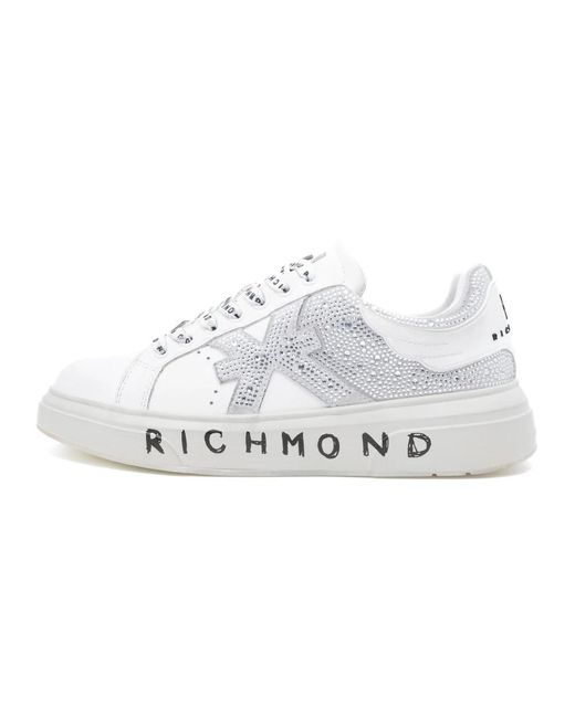 John Richmond White Weiße sneakers mit strass-detail