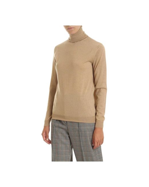 Stella McCartney Truien & Vesten ,Bruin ,Wol Hoge Hals Kamel Trui Fijne Brei in het Natural