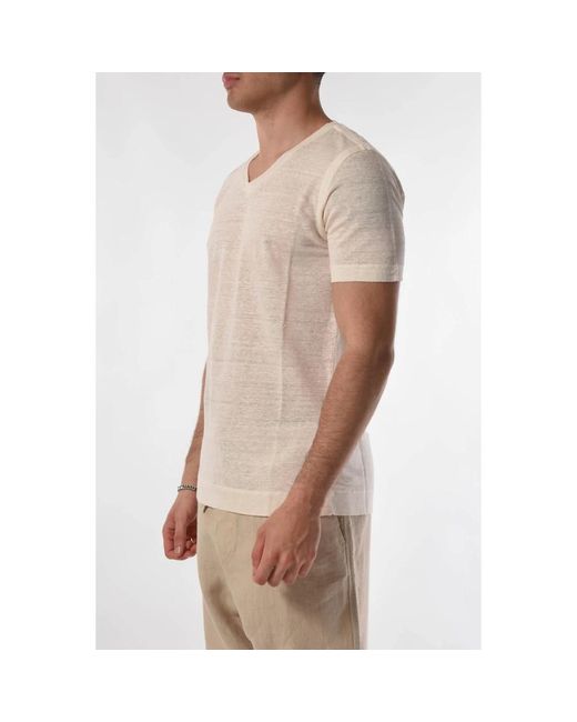 120% Lino V-ausschnitt casual leinen t-shirt in Natural für Herren