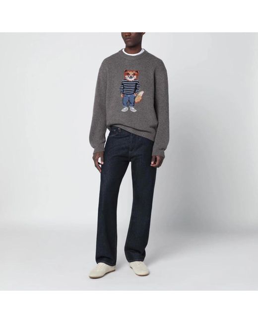Maison Kitsuné Gray Round-Neck Knitwear for men