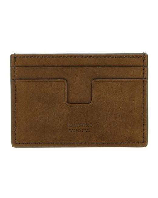 Tom Ford Accessoires ,Bruin ,Leer T Line Kaarthouder in het Natural voor heren