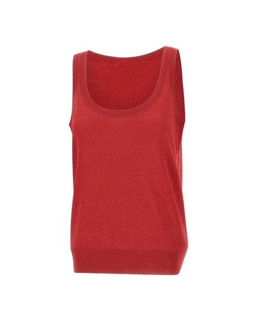 Kaos Tops ,Rood ,Katoen Mouwloze Gebreide Top in het Red