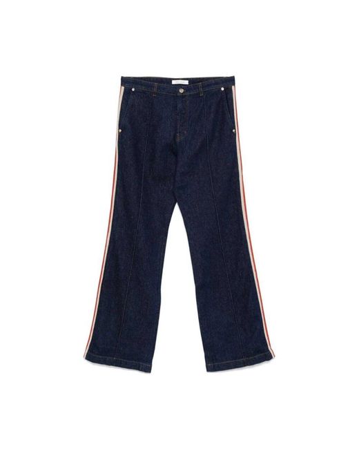 Wales Bonner Raw denim hose mit gehäkeltem streifen in Blue für Herren