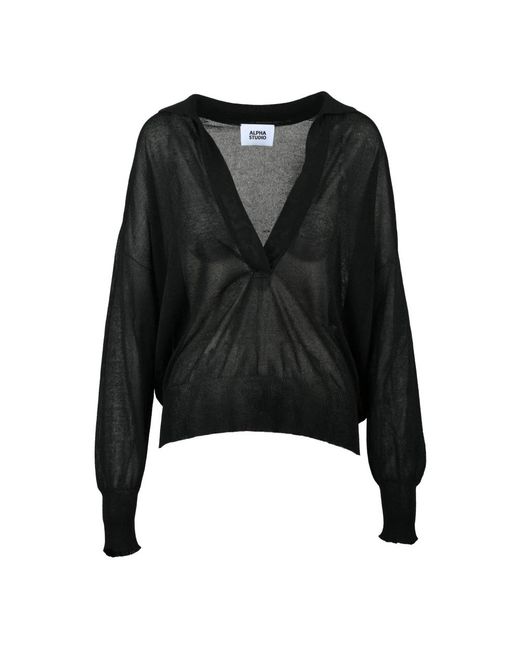 Alpha Studio Black V-Neck Knitwear