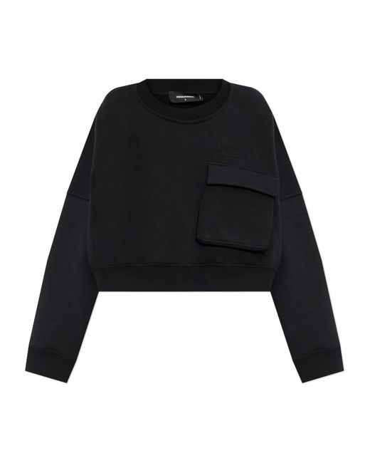 DSquared² Hoodies & Sweatvesten ,Zwart ,Katoen Sweatshirt Met Zak in het Black