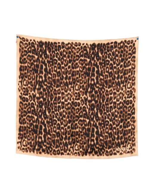Lanvin Gouden Luipaardprint Zijden Sjaal in het Multicolor