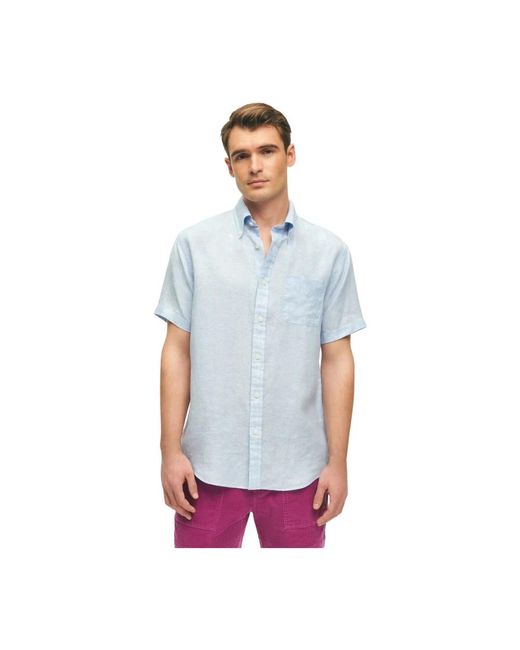 Brooks Brothers Lichtblauw Linnen Overhemd Met Korte Mouwen, Regular Fit En Button-Down Kraag in het Blue voor heren