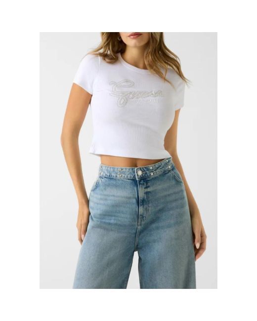Guess Studs Script Tee in het White