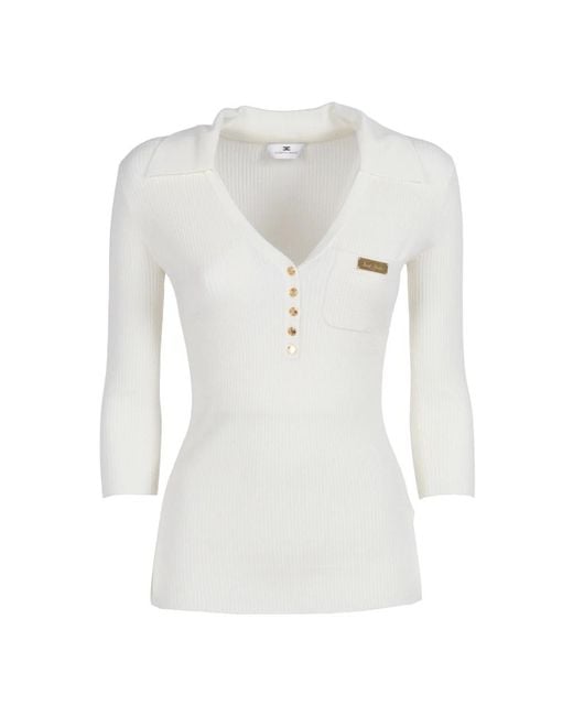 Elisabetta Franchi White V-Neck Knitwear
