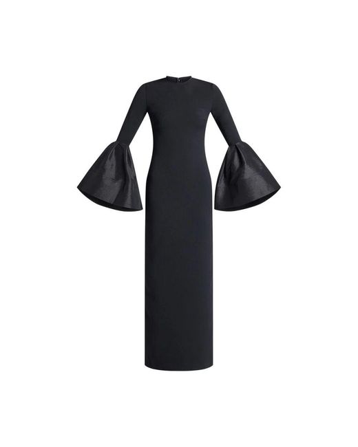 Solace London Black Schwarzes kleid mit ausgestellten ärmeln und rundhalsausschnitt