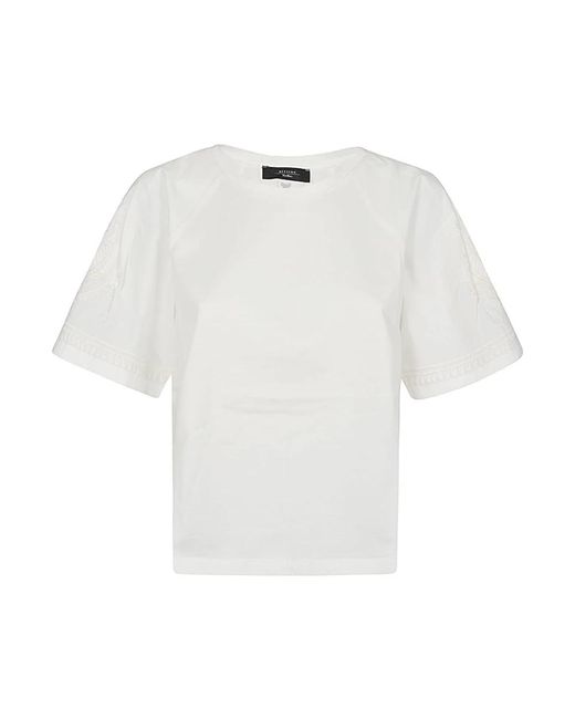 Camiseta blanca de algodón bordada Weekend by Maxmara de color White