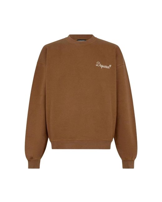 DSquared² Hoodies & Sweatvesten ,Bruin ,D2 Signature Relax Fit Crewneck in het Brown voor heren