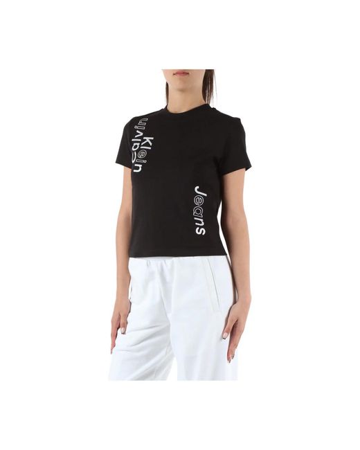 Calvin Klein Black Baumwoll logo besticktes t-shirt