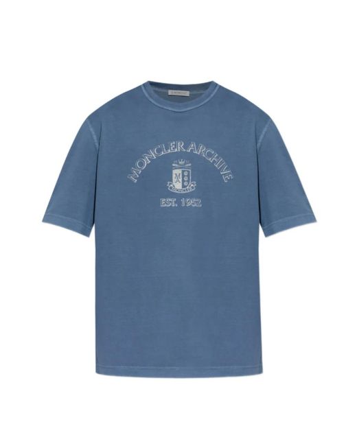 Moncler Logo Print Katoenen T-Shirt in het Blue voor heren