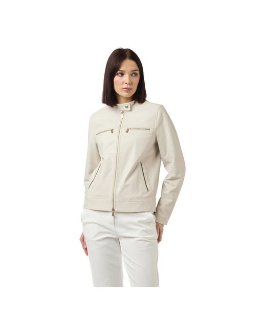 Eleventy Natural Leder Bikerjacke Mit Strass