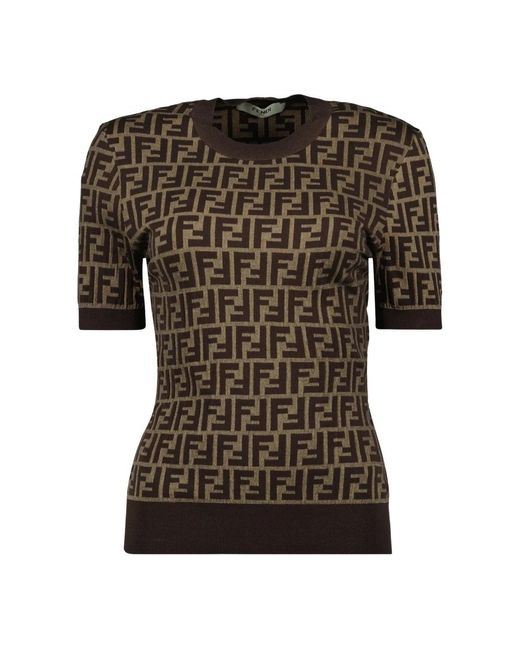 Fendi Bruine Katoenen Slim Fit Trui in het Brown