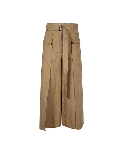 Pantalón ancho marrón algodón lino Weekend by Maxmara de color Natural