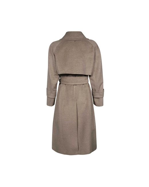 Dondup Brown Doppelreihiger wollmantel mit taillengürtel