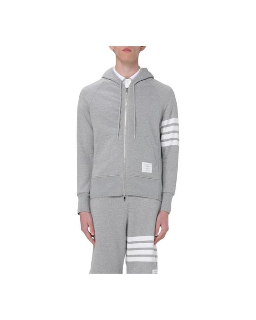 Thom Browne Stripe Zip-Up Hoodie in het Gray voor heren