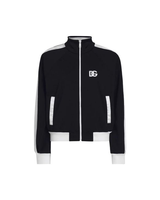 Dolce & Gabbana Hoodies & Sweatvesten ,Zwart ,Zwart Geborduurd Sweatshirt Met Ritssluiting in het Black