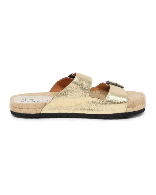 Manebí Schoenen ,Geel ,Leer Metallic Leren Gouden Slippers in het Natural