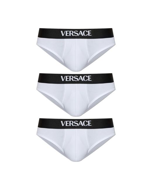 Versace Ondergoed ,Wit ,Katoen Driepak Slips Met Logo in het White voor heren