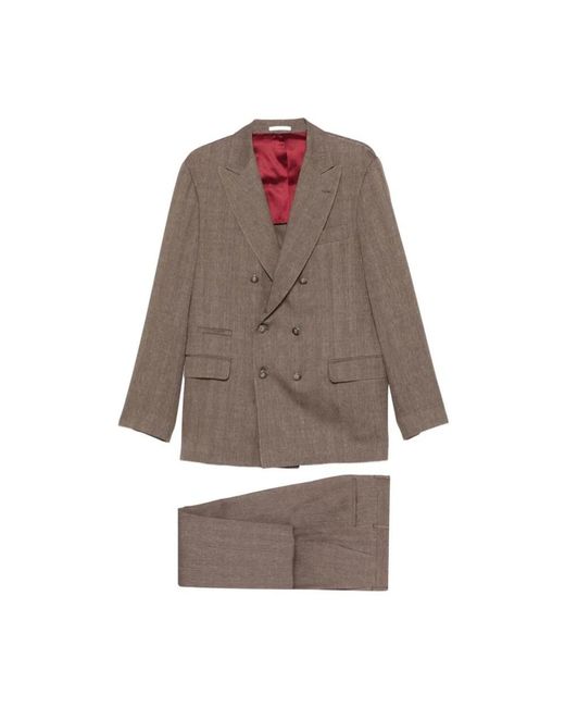 Brunello Cucinelli Brown Double Breasted Suits for men